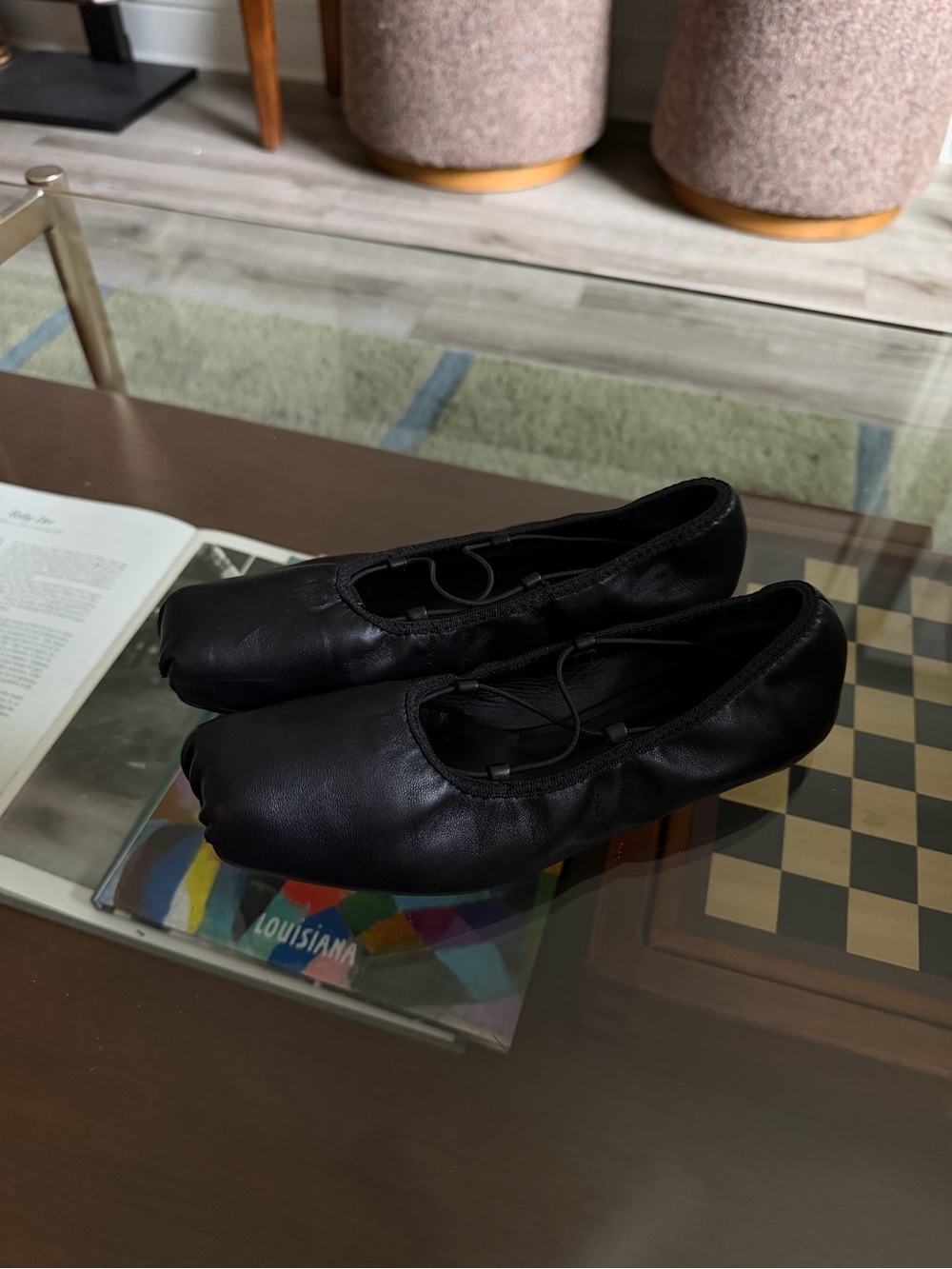 REFORMATION • barbara black leather square toe ballet flats